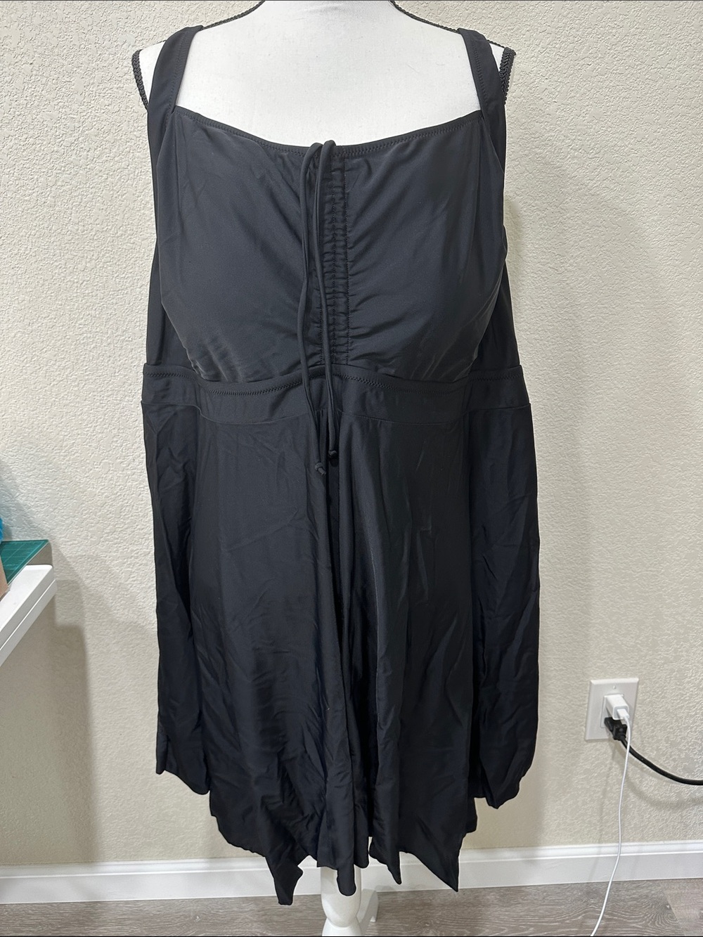 Black Drawstring Swimdress